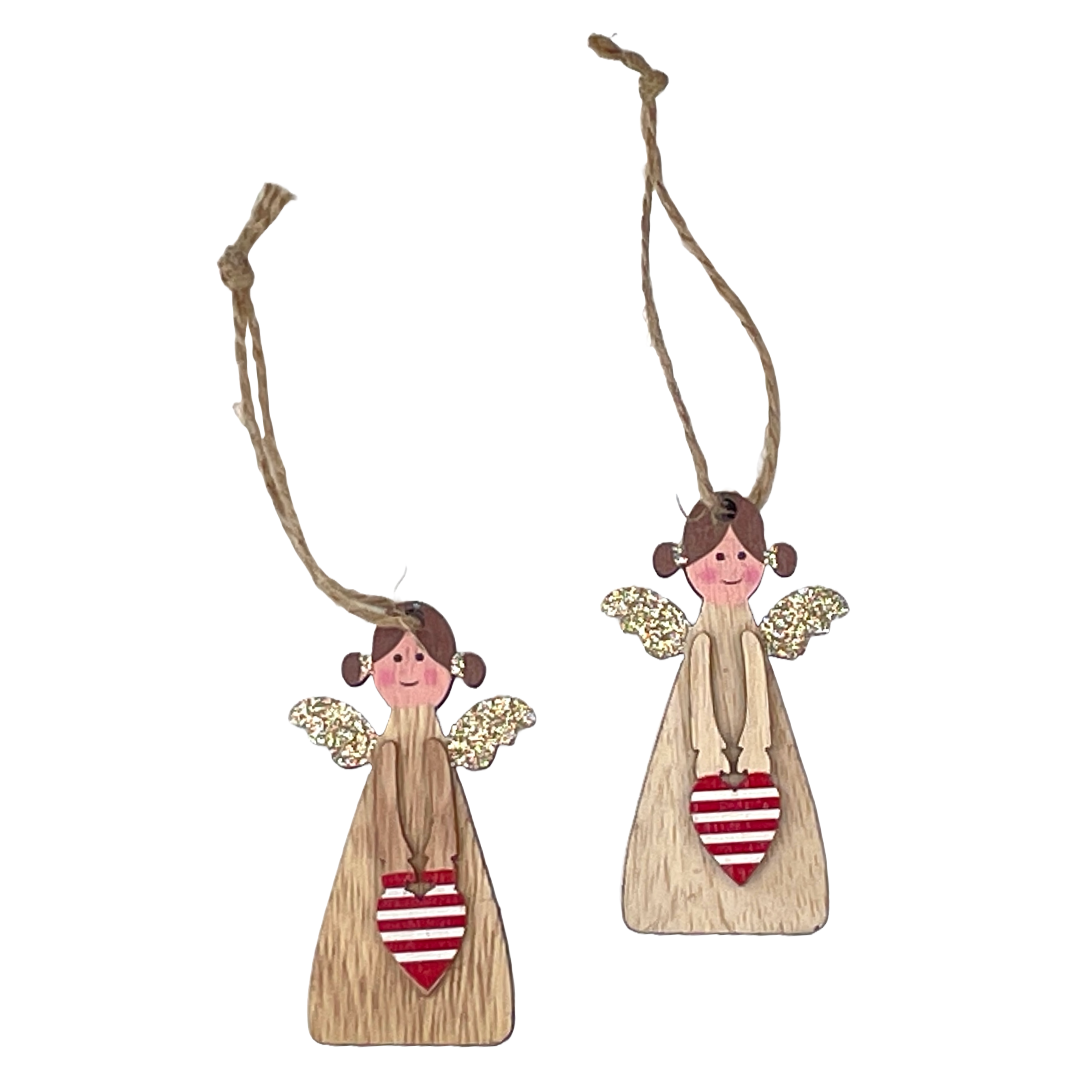 Christmas Decorations -  Wooden Red and Gold Angels