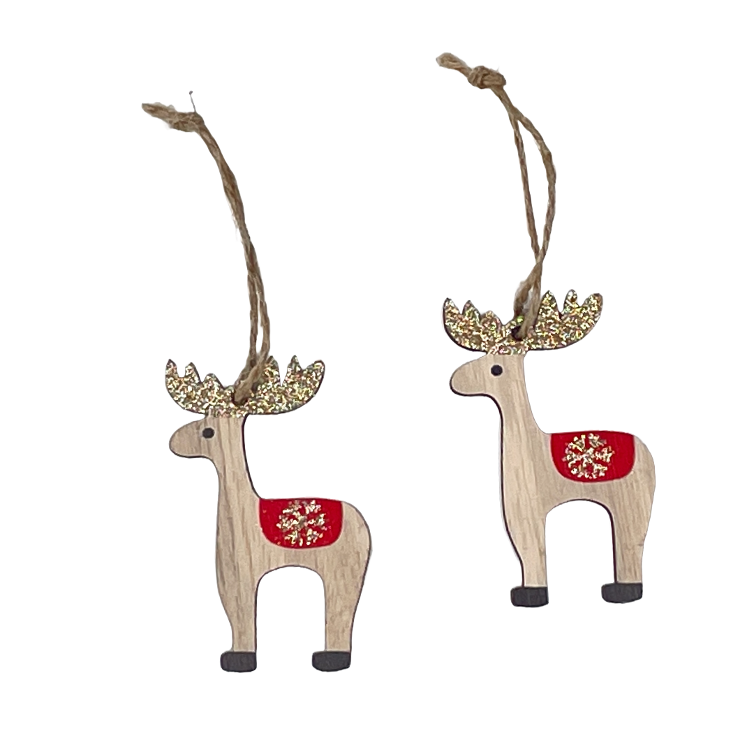 Christmas Decorations -  Wooden Red and Gold Reindeer
