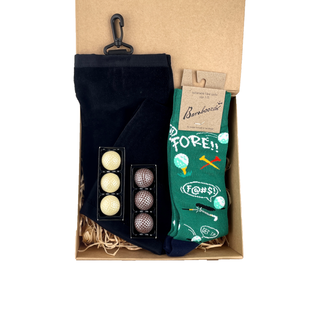 Golf Gift Box with fun socks + chocolates