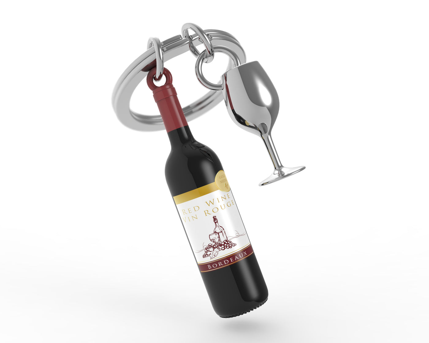 Keyring - Wine Bottle & Glass